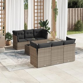 Set Divani da Giardino 7 pz con Cuscini Grigio in Polyrattan