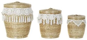 Set di Cestini DKD Home Decor Bianco Naturale Bambù Boho 39 x 39 x 45 cm