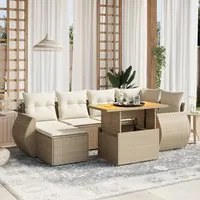 Set Divani da Giardino 7 pz con Cuscini Beige in Polyrattan 3275816