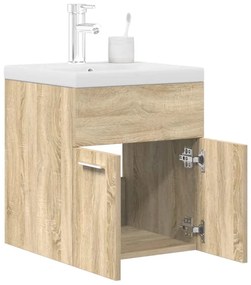 Mobile Da Bagno Con Lavabo Integrato E Rubinetto Rovere Sonoma /