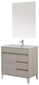 Mobile bagno da terra 80 cm linea Way rovere chiaro con specchio e lavabo