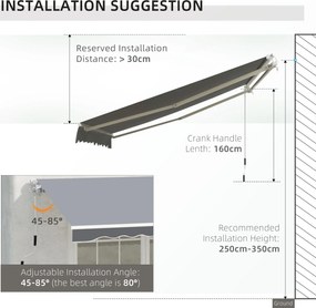 Tenda da Sole da Esterno 250x200 cm Avvolgibile Manualmente in Alluminio e Poliestere Grigio e Bianco...