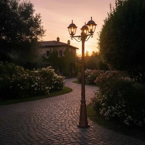 Lampione Storico con 3 Lanterne 200cm E27 IP54 Corten - Serie ALFIERI