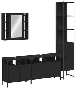 Set mobili da bagno 4 pz nero in legno multistrato