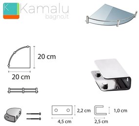 Kamalu - mensola bagno semicircolare 20cm in vetro trasparente vitro-50