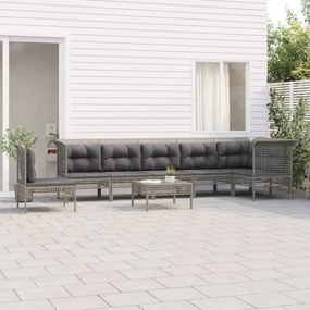 Set Divani da Giardino 8 pz con Cuscini in Polyrattan Grigio