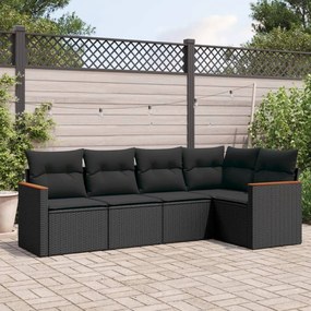 Set Divani da Giardino 5 pz con Cuscini in Polyrattan Nero