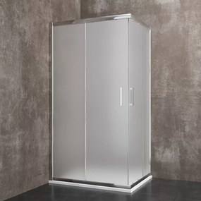 Box Doccia Quadrato In Cristallo Temperato Satinato da 6 mm Cabina Bagno 195 Cm H Con Ante Porte Scorrevoli Struttura Alluminio Anodizzato Maniglie in Acciaio Cromato Lugano (100 x 100 Cm)