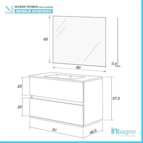 Mobile bagno sospeso 90 cm Duble rovere africa completo di lavabo e specchio