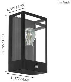 Eglo 99587 - Applique da esterno con sensore ALAMONTE 1xE27/60W/230V IP44