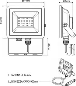 Faro LED 20W IP66 12-24V Colore Bianco Naturale 4.000K