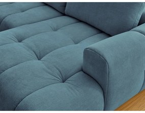 Divano angolare blu allungabile e con contenitore (penisola a sinistra/a U) con rivestimento in ciniglia Fuji – Bobochic Paris