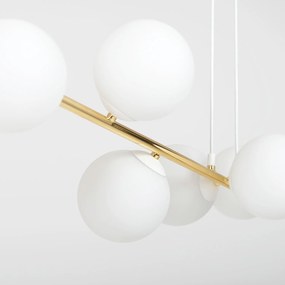 Sospensione Contemporanea Rhiannon 8 Luci In Acciaio Bianco E Oro E Vetro Bianco
