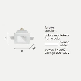 Faretto da incasso quadrato RUMBA in gesso verniciato Bianco 12x12 cm