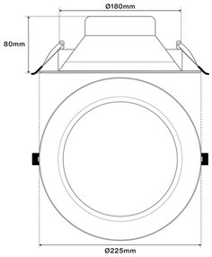 Faro da incasso 24W Foro Ø180mm - 210mm Bianco da 2.040lm Rotondo Colore Bianco Caldo 3.000K
