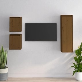 Mobili Porta Tv 3 Pz Marrone Ambra İn Legno Massello Di Pino /