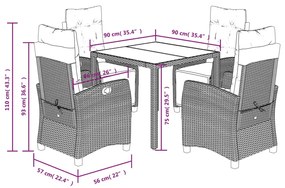 Set da Pranzo da Giardino 5 pz Nero con Cuscini in Polyrattan