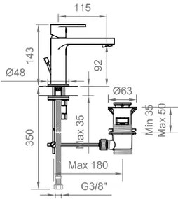 Miscelatore Lavabo monocomando Con Scarico Finitura Nero Opaco Versilia BTVERKLA01 Ponsi