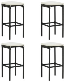 Set bar da giardino 5 pz con cuscini in polyrattan nero