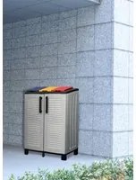 Armadio portarifiuti da esterno o interno, Mobile porta 3 sacchi a 2 ante, 100% Made in Italy, cm 68x37h90, colore Grigio chiaro e coperchi colorati