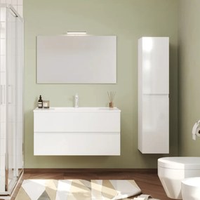 Mobile Bagno Sospeso 100 Cm Due Cassetti Specchio Con Illuminazione Led Savini Due "Easy" Bianco Lucido