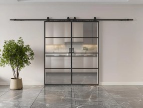 Porte scorrevole doppia esterno muro 2 x H205 x L73 cm Alluminio e Vetro temperato smerigliato - SINCA II