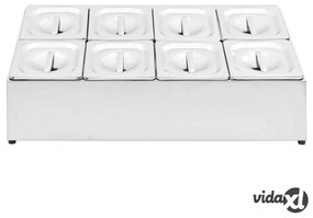 vidaXL Supporto Gastronorm con 8 Contenitori GN 1/6 in Acciaio Inox