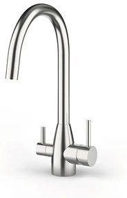 Rubinetto da cucina fisso a collo di cigno RX 3 vie in acciaio inox argento spazzolato opaco CULLIGAN