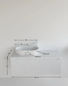 Mobile da bagno sospeso sotto lavabo L 120.5 x H 46 x P 46 cm bianco laccato opaco, 1 cassetto MADERO KIMONO