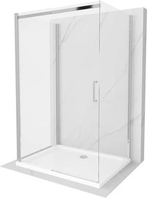 Mexen Omega-3S cabina doccia a 3 pareti, scorrevole 130x80 cm, trasparente, cromato + piatto doccia Flat