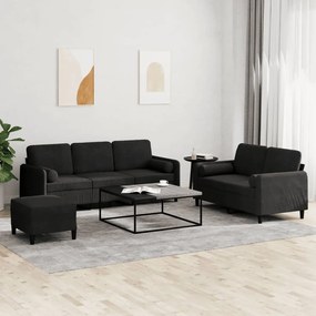 Set Di Divani 3 Pz Con Cuscini Nero İn Velluto /
