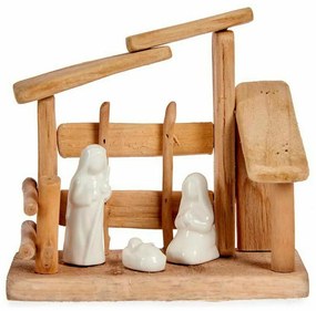 Presepe di Natale Bianco Naturale Legno Ceramica 18 x 17 x 8 cm (2 Unità)