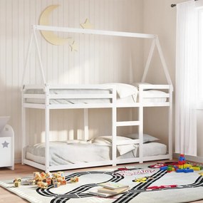 Letto A Castello Con Tetto Bianco 90x200 Cm İn Legno Di Pino /