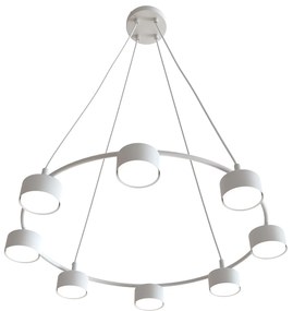 Lampadario Moderno 8 Luci Odin In Acciaio Bianco Ad Anello E Cilindri