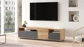 Mobile TV Da Terra 180 Cm Con Ante Frontali Antracite E Legno Nemus