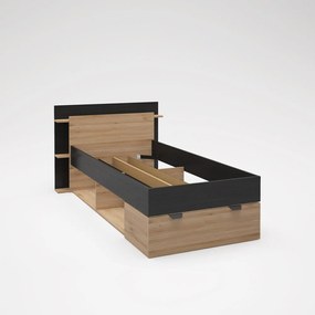 Letto singolo effetto rovere con contenitore senza griglia in colore nero-naturale 90x200 cm Albo - Marckeric