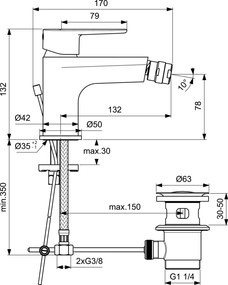 Miscelatore Bidet Con Asta Salterello E Piletta Nero Opaco Cerafine O Bc705xg Ideal Standard