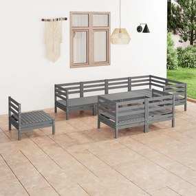 Set Salotto da Giardino 8 pz in Legno Massello di Pino Grigio