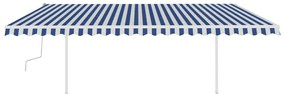 Tenda da Sole Retrattile Manuale con Pali 5x3,5 m Blu e Bianca