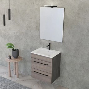 Mobile bagno sospeso 55 cm Smart olmo/lava con lavabo e specchio