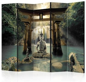 Paravento separè Buddha's Smile II (5 pannelli) - statua, cascata stile zen