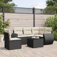 Set Divano da Giardino 6 pz con Cuscini Nero in Polyrattan 3253713