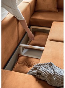 Divano letto angolare in velluto a coste color mattone (angolo destro a forma di U) Lazy Lukka - Miuform