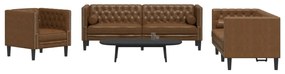 Divani Chesterfield 3pz Cuscini Marrone Similpelle Scamosciata /