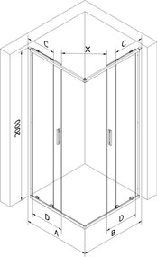 Mexen Exo-S Duo cabina doccia quadrata scorrevole 80 x 80 cm, trasparente, nera - 8111-080-080-70-00