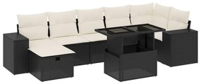 Set divani da giardino con cuscini 8 pz nero in polyrattan