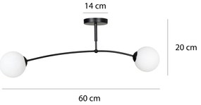 Plafoniera Moderna 2 Luci Susanoo In Acciaio Nero E Vetri A Sfera In Bianco
