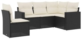 Set Divani da Giardino 5 pz con Cuscini in Polyrattan Nero