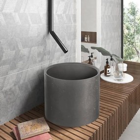 Kamalu - lavabo da appoggio cilindrico alto con finitura terrazzo grigio cemento| kterc-400gr