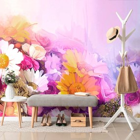 Carta da parati – Pittura a olio di fiori colorati